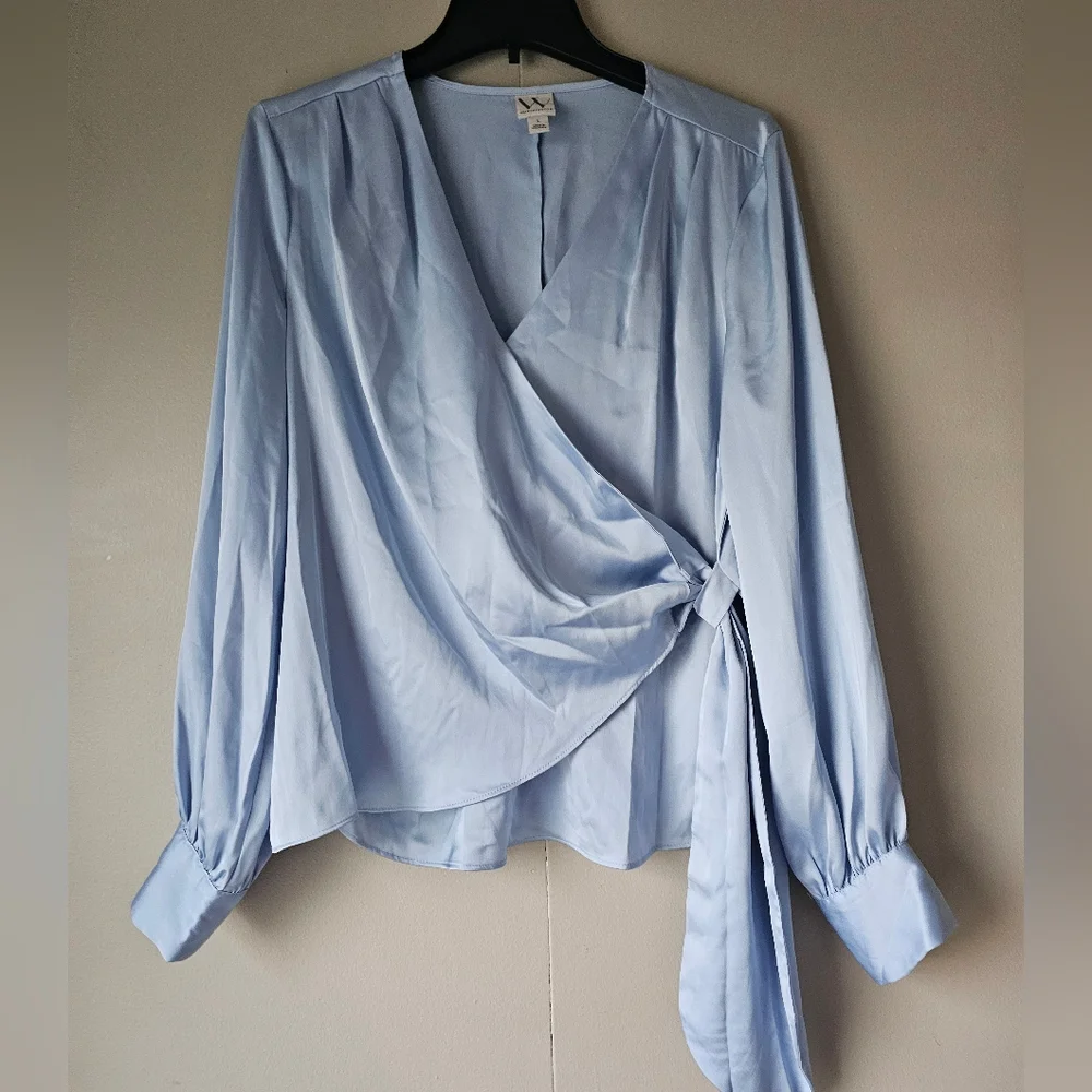 Worthington Soft Blue Wrap Blouse - Picture 3 of 16